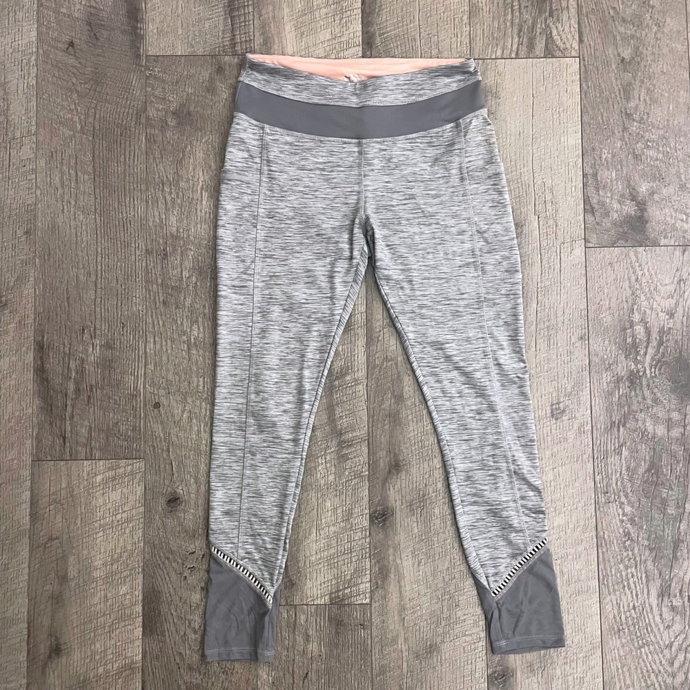 Maurices In Motion Womens Grey Space Dye Active Leggings Mesh Pockets Size M